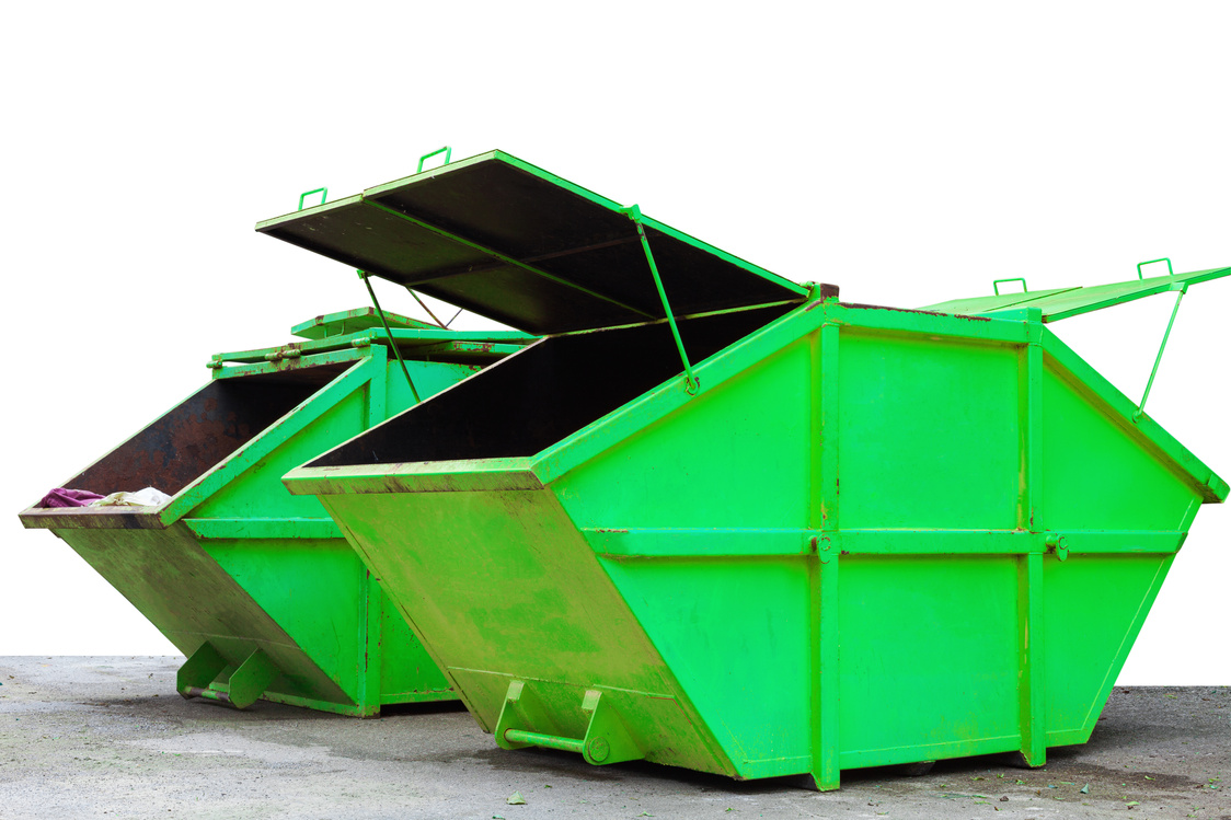 Industrial Waste Bin (dumpster) for municipal waste or industrial waste, isolated on white background.